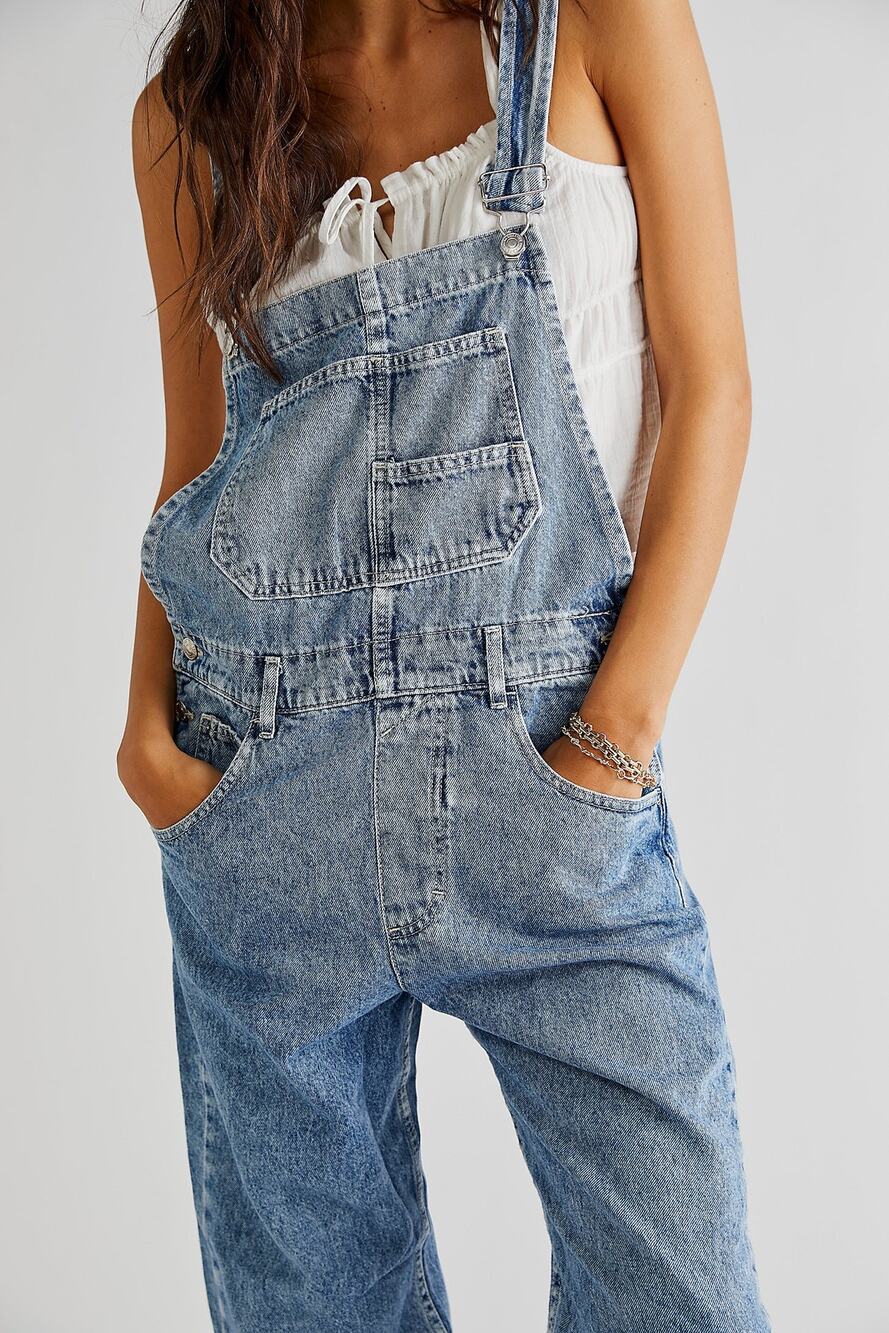 Free People We The Free Ziggy Slouchy Denim Overalls Powder Blue XS
